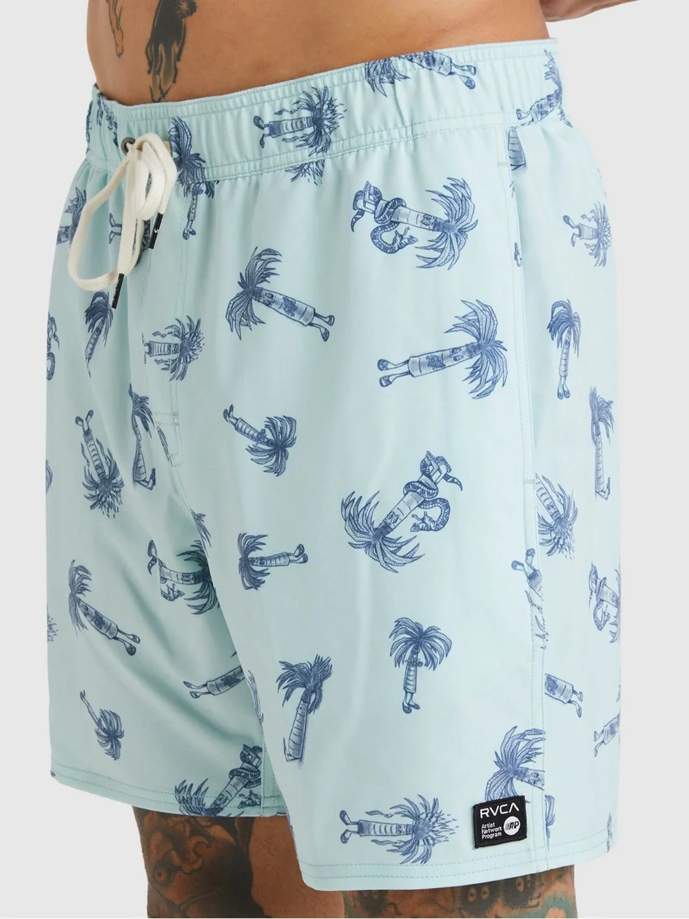 RVCA Andrew Pommier Palm Print Elastic Waist Boardshorts | Blue Haze | Men’s Med